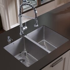 29 x 20 Double Bowl Undermount Kitchen Sink with Faucet, Two Grids