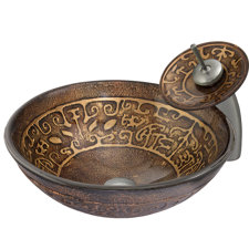 Golden Greek Glass Vessel Sink with Waterfall Faucet