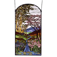 Meyda Tiffany Tiffany Floral Waterfall Iris and Birch Stained Glass